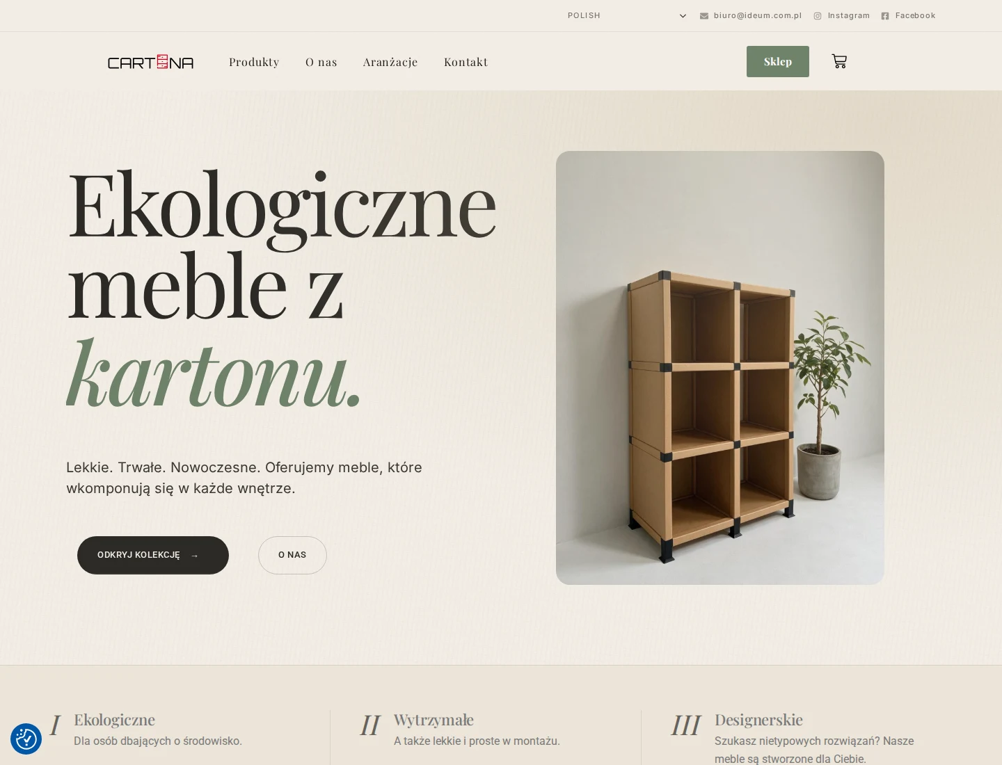 Strona główna Cartona z prezentacją mebli z kartonu
